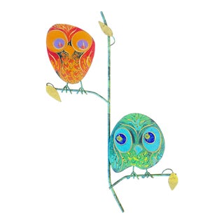 Curtis Jere 1960s Owl Enamel Metal Wall Sculpture For Sale
