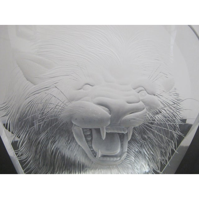Transparent Lubos Metelak Moser Clear Cut Czech Art Glass Intaglio Lion Head Sculpture For Sale - Image 8 of 11