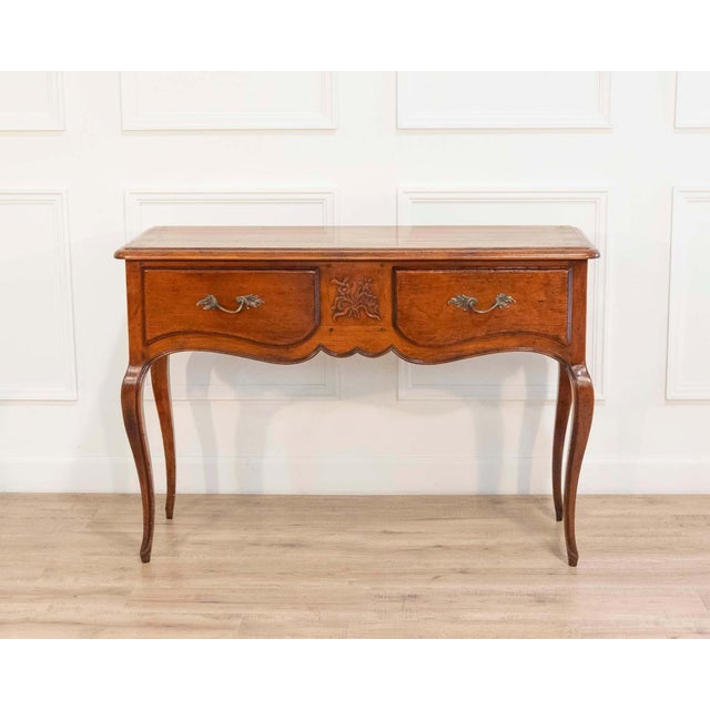 French Provençal Walnut Console Table with Two Drawers, Louis XV Style, 20th Century For Sale - Image 3 of 11