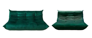 Set of Bottle Green Velvet Togo 2- and 3-Seat Sofa by Michel Ducaroy for Ligne Roset