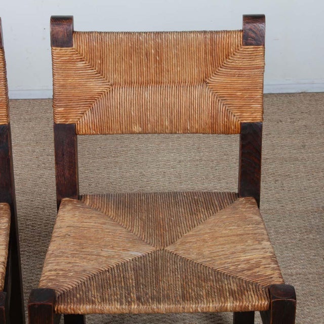 French Wood and Straw-Seated Chairs, 1940s, Set of 4 For Sale - Image 4 of 12