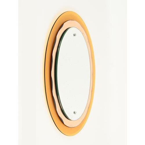 Italian Oval Orange and Pink Beveled Mirror attributed to Antonio Lupi for Cristal Luxor, 1960s For Sale - Image 4 of 18