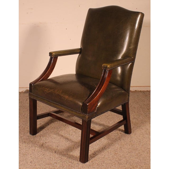 English Dark Green Leather Armchair For Sale - Image 4 of 10