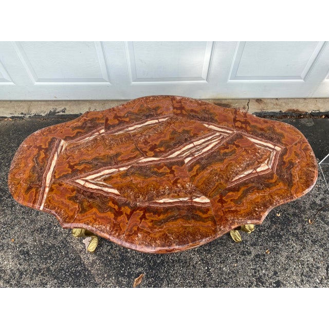 Burnt Orange Mid 20th Century Onyx Stone Top Coffee Table For Sale - Image 8 of 10