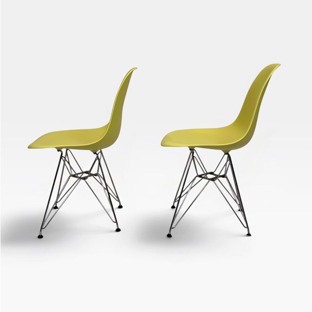 Early 21st Century Pair of Eames Molded Plastic Side Chairs (Dsr) for Herman Miller – Lime Green For Sale - Image 5 of 10