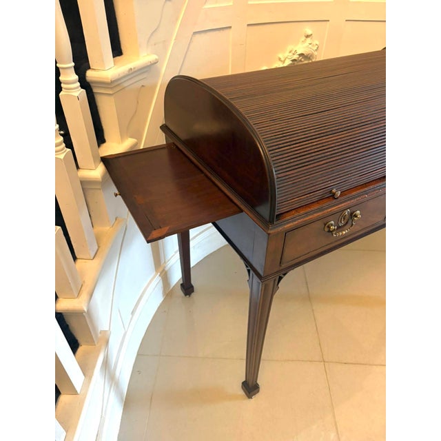 Antique Georgian Mahogany Tambour Top Cylinder Desk with Pull-Out Writing Slides, 1800s For Sale - Image 12 of 17