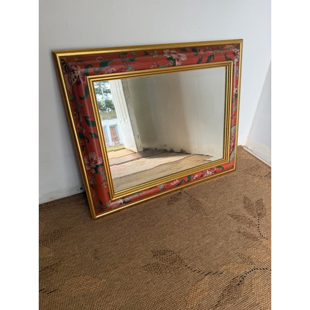 Chinoiserie Vintage Chinoiserie Hand-Painted Wooden Beveled Wall Mirror For Sale - Image 3 of 9