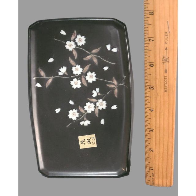 Ceramic Late 20th Century Asian Japanese Floral Black Sushi "Kafuh" Tray Dish For Sale - Image 7 of 11