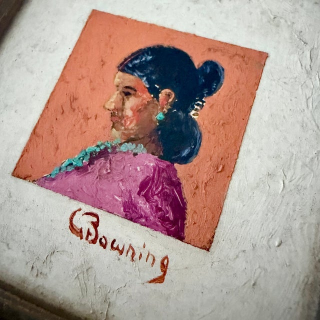 This small but impactful original oil painting by artist John Gaitha Browning (1912–1992) features a simple portrait of a...