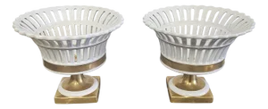 White and Gold Porcelain Cake Stands, 1960s, Set of 2