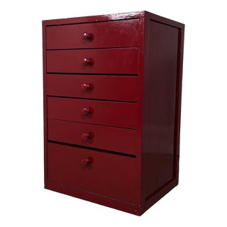 Small Workshop Cabinet in Red Lacquered Pine, 1980s For Sale