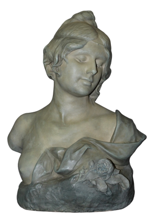 Bust of Young Woman in Ceramic with Blue-Green Patina by Léopold Bernard Bernstamm for Emile Muller, 1890s