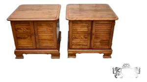 Vintage Ethan Allen Pair of Maple Louvered Door Side/End Tables/Nightstands