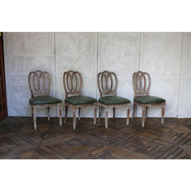 1930s 1930s Italian Neoclassical Leather-Top Game Table Set With Four Chairs For Sale - Image 5 of 18