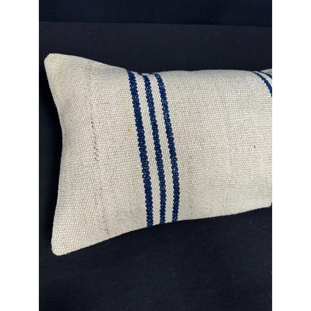 Turkish Hemp Pillow Cushion Natural Beige Blue Cushion Cover 14"x45" #18051 Enhance your home decor with our Kilim Pillow...