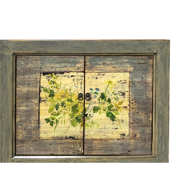 Distressed Grey Flower Bird Graphic Credenza Sideboard Console Cabinet For Sale In San Francisco - Image 6 of 6
