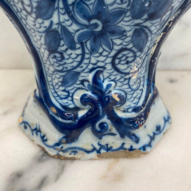 Antique Dutch Delft Blue and White Faience Vase For Sale - Image 14 of 16