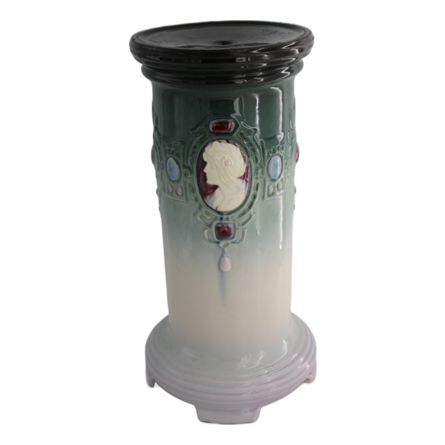 Stunning Vintage Weller Pottery Jardiniere Pedestal, 22" Tall For Sale