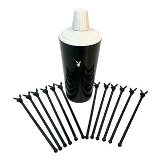 1980s Vintage Americana Pop Culture Playboy Bunny Cocktail Shaker & Swizzle Sticks - Set of 13 For Sale