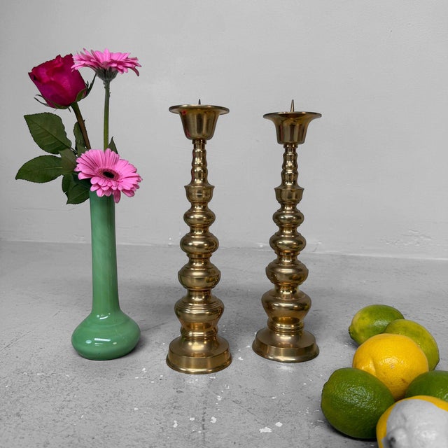 Japanese Shōwa Metal Candlesticks, 1950, Set of 2 For Sale - Image 6 of 10