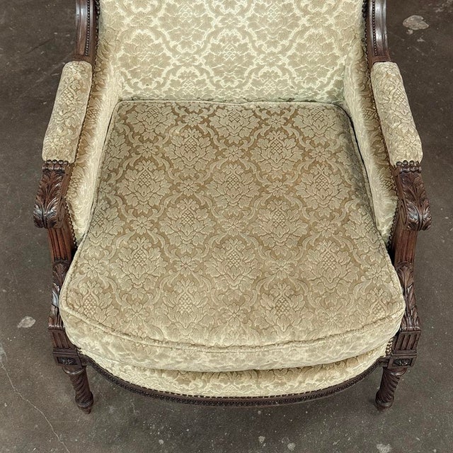 Pair of 19th Century French Louis XVI Walnut Armchairs ~ Bergeres For Sale - Image 9 of 17