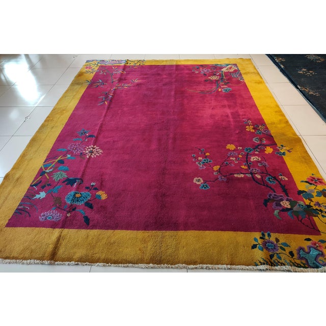 1920s Chinese Art Deco Carpet ( 9'2" x 11'8" - 279 x 356 ) Chinese 1920s Purple Wool Knotted - Art Deco Room Size...