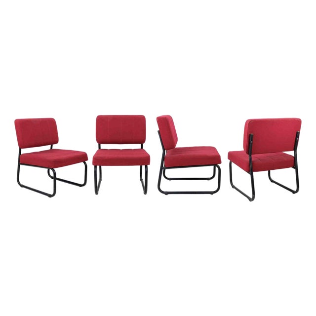 Italian Red Chairs, 1970s, Set of 4 For Sale