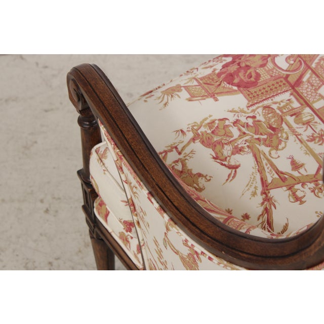 Pair of Stickley Louis XVI Style Chinoiserie Barrel Back Armchairs For Sale - Image 13 of 17