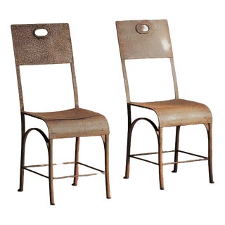 Riveted Steel and Patinated Sheet Metal Chairs, 1920, Set of 2 For Sale