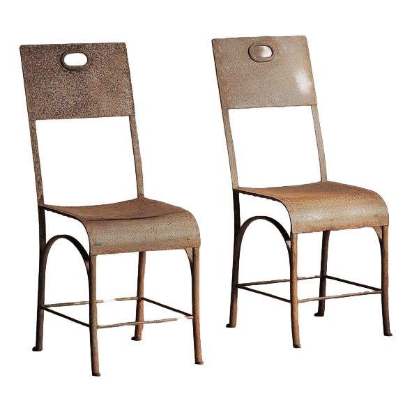 Riveted Steel and Patinated Sheet Metal Chairs, 1920, Set of 2 For Sale