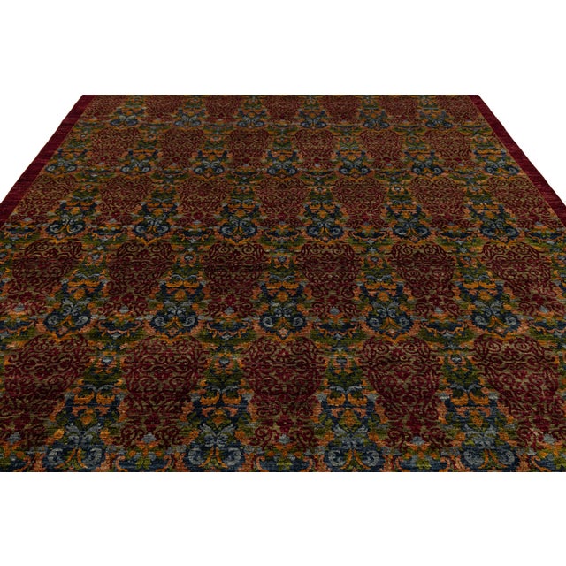Hand-Knotted Modern Bidjar Style Wool Area Rug Intricate Crimson & Ochre Damask For Sale - Image 9 of 10