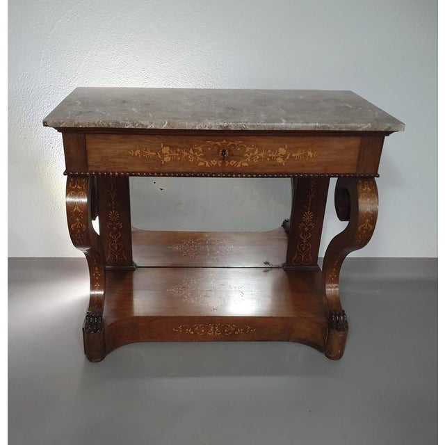 French Trumeau Side Table with Wood Inlay, 1830s For Sale - Image 5 of 18
