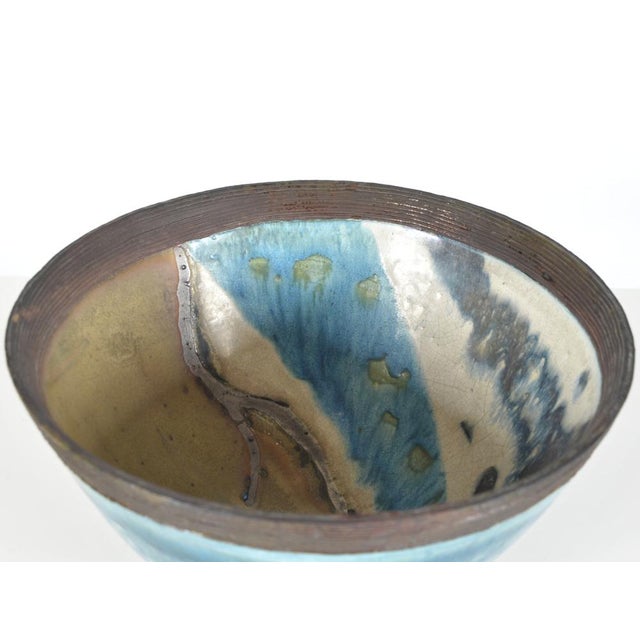 20th Century Sculpture Raku Art Pottery Stoneware Bowl on Stand from Catriona McLeod, 1970s For Sale - Image 13 of 18