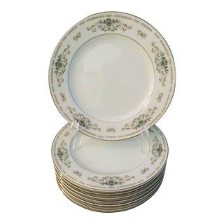 1980s Diane Blue Silver Floral Dinner Plates, Set of 8 For Sale