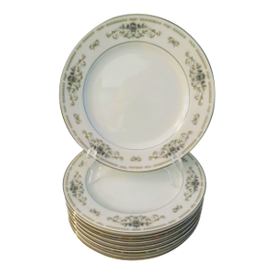 1980s Diane Blue Silver Floral Dinner Plates, Set of 8