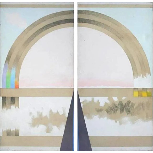 Abstract 1970s "Rainbow 1 - Taos" Abstract Acrylic Diptych Painting by Esward Arcenio Chavez - a Pair For Sale - Image 3 of 3