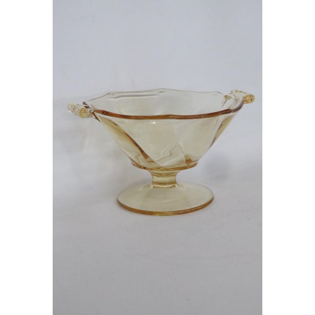 Early 20th Century Yellow Depression Glass Pedestal Bowl Octagonal Swirl Pattern With Handles 4891b For Sale - Image 5 of 13