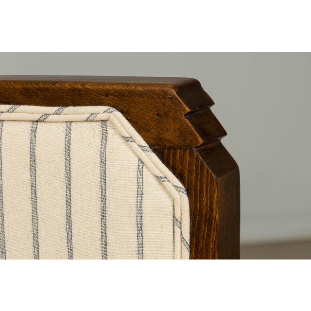 Pair of 1930s French Art Deco Oak Lounge Chairs in Blue Striped Fabric For Sale - Image 14 of 17