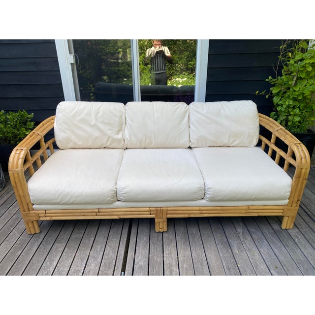 Late 20th Century Ralph Lauren Upholstered Bamboo Settee For Sale - Image 13 of 13