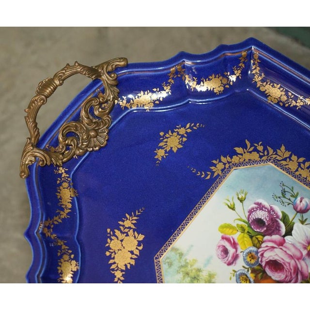 Stamped Cobalt Blue Porcelain and Gilt Metal Tray Table, 2000 For Sale - Image 10 of 18