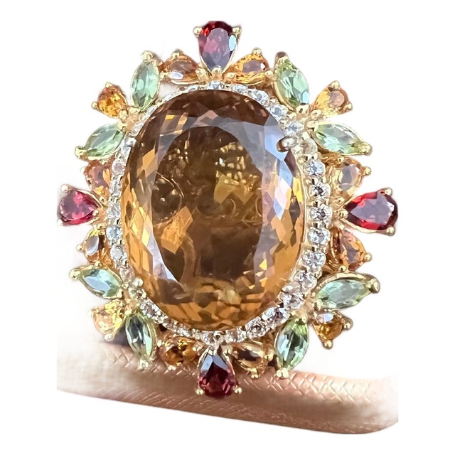 Bochic “Orient” Vintage Citrine, Peridot & Rhodolite Ring Set In 18K Gold & Silv For Sale
