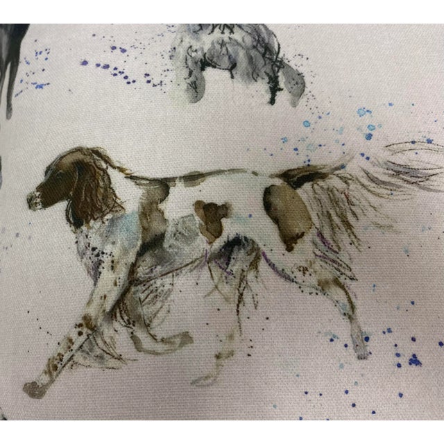 White 16"Square Pillow Depicting Gleeful Dogs of Various Breeds Engaging in Activities- Made in Uk. For Sale - Image 8 of 10