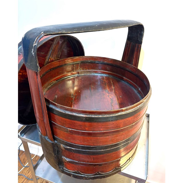 Antique Chinese Bamboo Tiered Wedding Basket For Sale - Image 9 of 10