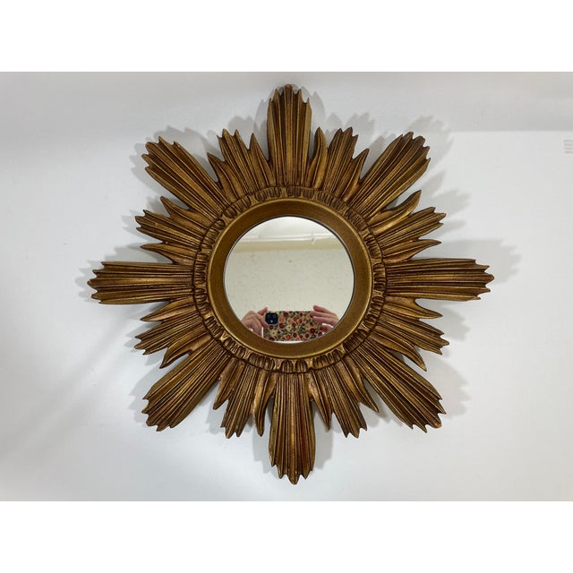 Large 18" Vintage 1990s Golden Sunburst Wall Mirror For Sale - Image 9 of 18