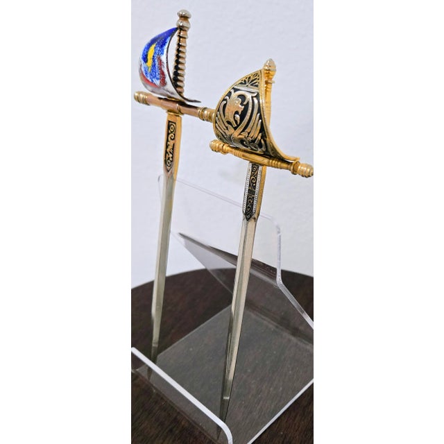 Mid-Century Modern Mid 20th Century Pair of Damascened Steel Letter Openers From Toledo, Spain For Sale - Image 3 of 10