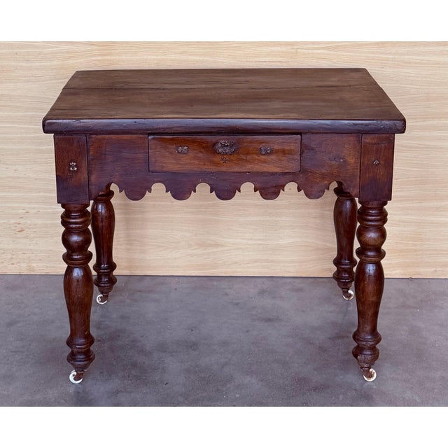 French 19th Century Writing Table on Wheels Carved Walnut Desk For Sale - Image 17 of 18