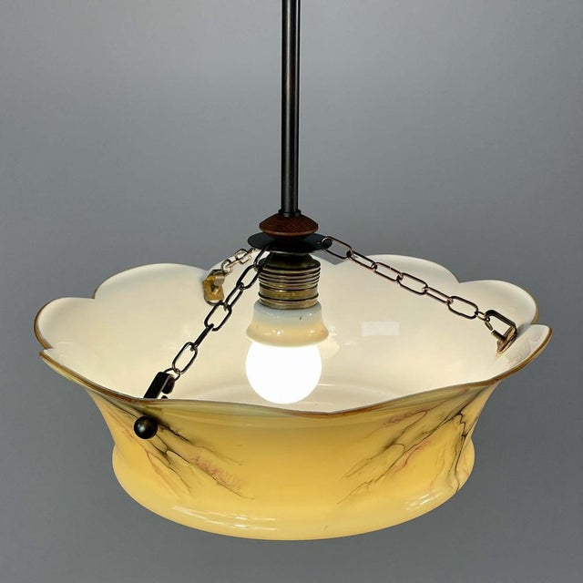 Art Deco Marbled Opaline & Brass Semi Flush Mount, Sweden, 1930s For Sale - Image 10 of 16