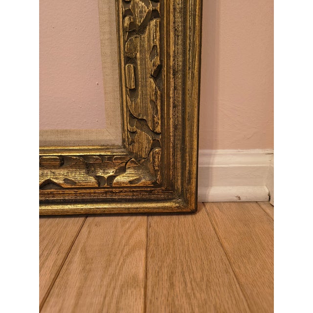 chunky carved wood frame mid century mexico. gold highlights. holds painting 14"/18". total size 22"/27" no damage.