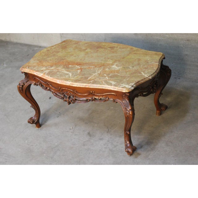 1950s Baroque Style Coffee Table with Wooden Base and Marble Top, 1950s For Sale - Image 5 of 8