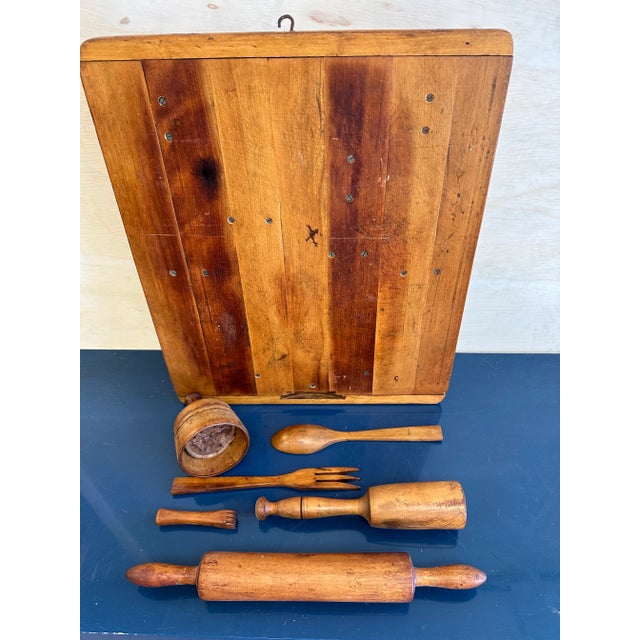 Brown Mid 20th Century Kitchen Cutting Board With Hanging Tools in a Utilitarian Arts & Crafts Wall Piece For Sale - Image 8 of 9